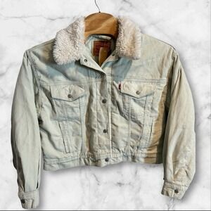 Levi's Sherpa Jacket Baby Cropped Trucker Jacket Size XL Mint‎ Corduroy NWT